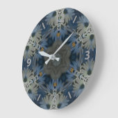 Antique Blue Daisy Floral Große Wanduhr (Winkel)