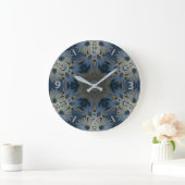 Antique Blue Daisy Floral Große Wanduhr (Zuhause)