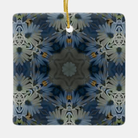 Antique Blue Daisy Floral Keramikornament (Vorderseite)