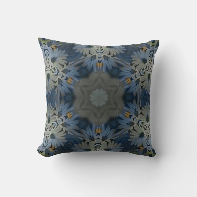 Antique Blue Daisy Floral Kissen (Vorderseite)