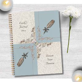Antique Blue Floral and Quill Reflection Journal Notizblock