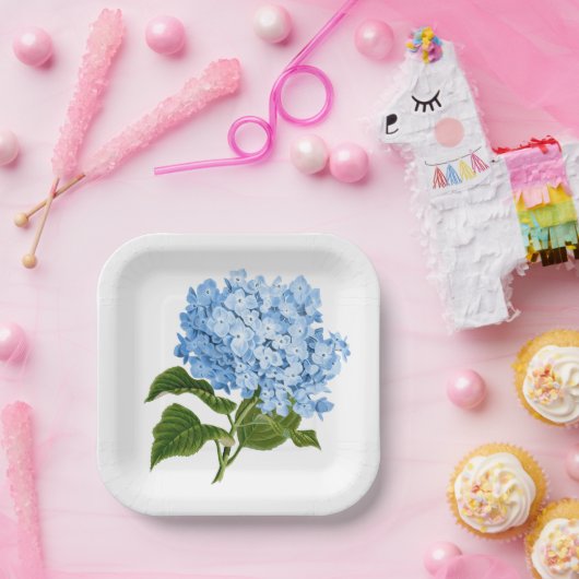 Antique Blue Hydrangea Blossom Pappteller (Party)