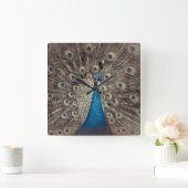 Antique Blue Peacock Quadratische Wanduhr (Zuhause)