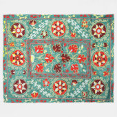 ANTIQUE BLUE RED WHITE FLORAL UZBEK EMBROIDERY FLEECEDECKE (Vorderseite (Horizontal))