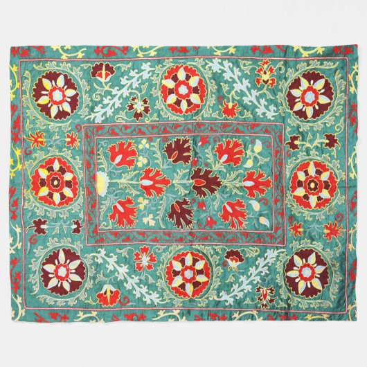 ANTIQUE BLUE RED WHITE FLORAL UZBEK EMBROIDERY FLEECEDECKE (Vorderseite (Horizontal))