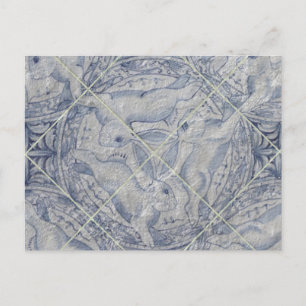 Antique Blue Three Hares Rabbit Tile Mural Postkarte