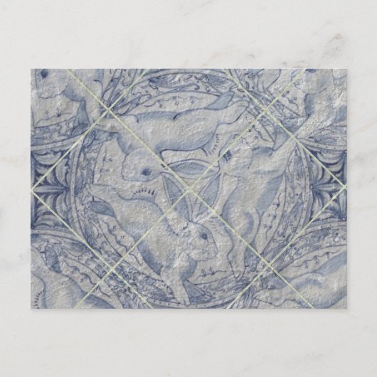 Antique Blue Three Hares Rabbit Tile Mural Postkarte (Vorderseite)