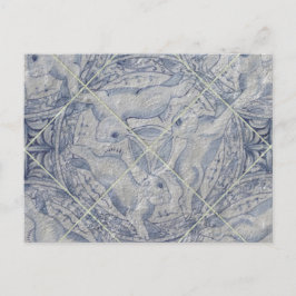 Antique Blue Three Hares Rabbit Tile Mural Postkarte