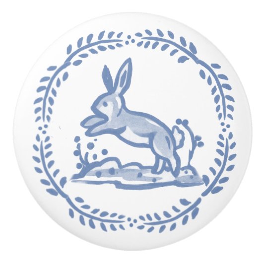 Antique Blue White Rabbit Delft Dedham Keramikknauf (Vorderseite)