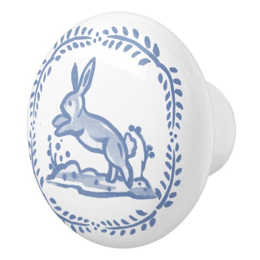 Antique Blue White Rabbit Delft Dedham Keramikknauf (Rechts)