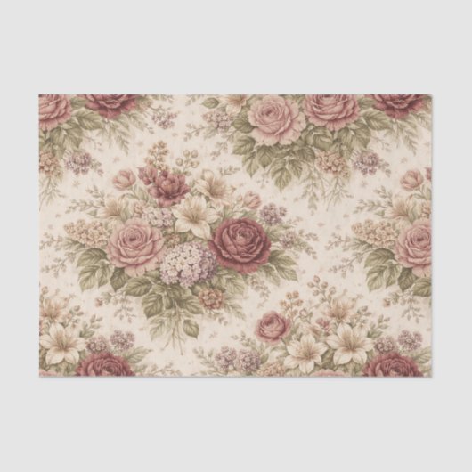 Antique Blush Rose Garden Pattern Seidenpapier (Vorderseite)