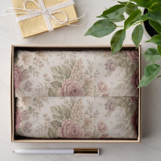 Antique Blush Rose Garden Pattern Seidenpapier (Geschenk)