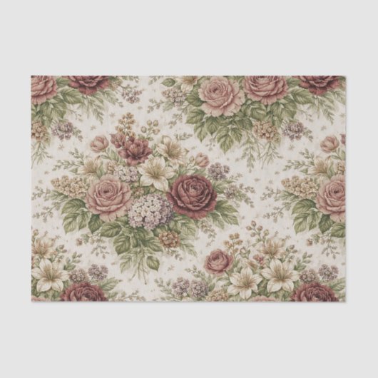Antique Blush Rose Garden Pattern Seidenpapier (Vorderseite)