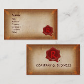 ANTIQUE BROWN PARCHMENT, ROTES WAX SIEGEL MONOGRAM VISITENKARTE (Vorne/Hinten)