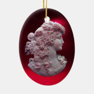 ANTIQUE CAMEO, LADY MIT GRABEN UND GRAPEVINEN KERAMIKORNAMENT