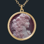 ANTIQUE CAMEO, LADY MIT GRABEN UND GRAPEVINEN VERGOLDETE KETTE<br><div class="desc">Antiker Kammerjuwel mit einem schönen Frauenprofil mit langen Haaren verziert mit Trauben und Trauben für die Weinlese</div>