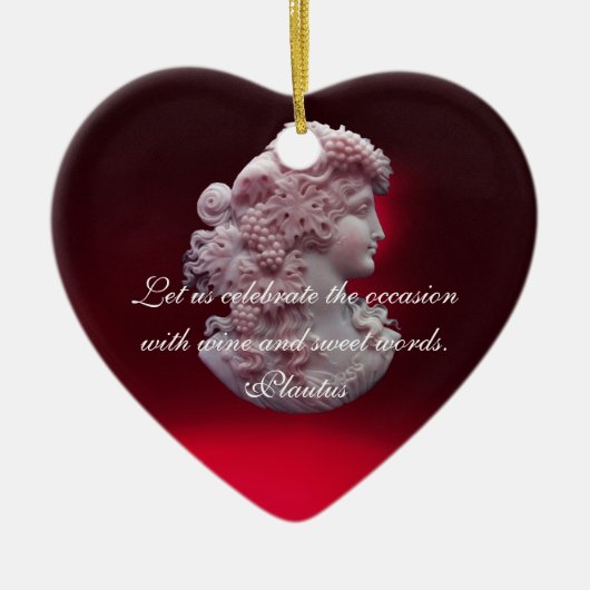 ANTIQUE CAMEO, LADY MIT GRAPEN WEINQUOTEN HERZ KERAMIK ORNAMENT (Vorne)