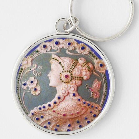 ANTIQUE CAMEO / LADY MIT SCHALTFLÄCHE UND BLUME SCHLÜSSELANHÄNGER (Vorne)
