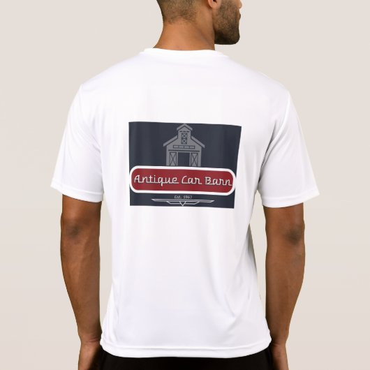 Antique Car Barn - Dry Fit White T-Shirt (Rückseite)
