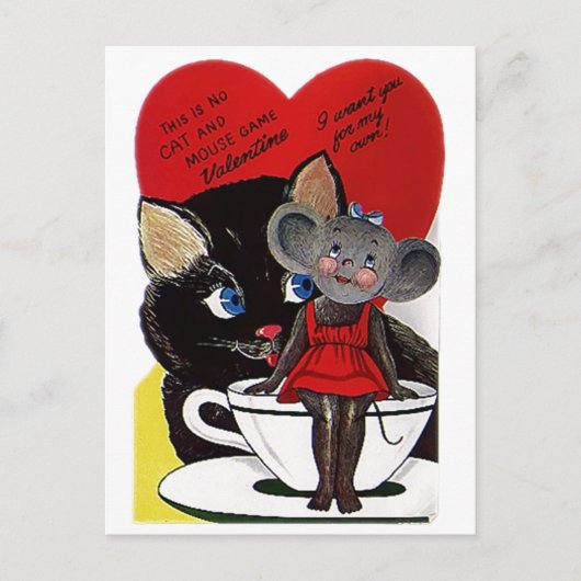 Antique Cat & Mouse Game Valentinstag PC Postkarte (Vorderseite)