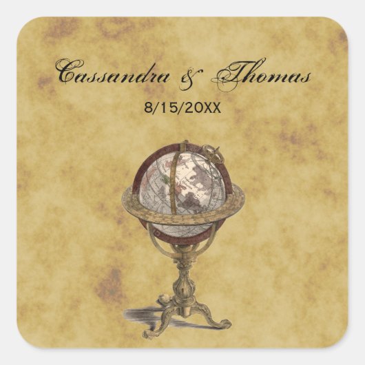 Antique Celest Globe Not leidende BG-Umschlag Aufk Quadratischer Aufkleber (Vorderseite)