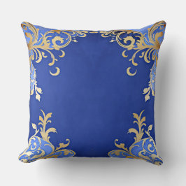 Antique Champagne Gold Filigree Royal Blue Kissen