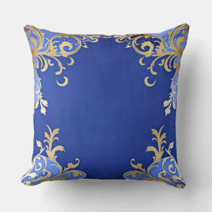 Antique Champagne Gold Filigree Royal Blue Kissen