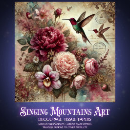 Antique Charm Hummingbirds and Flowers Decoupage  Seidenpapier