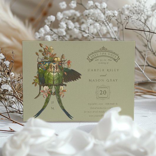 Antique Charm Parrot "Save the Date" Einladung