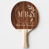 Antique Cherry Wood Leaf Wedding Monogram Tischtennis Schläger (Vorderseite)