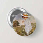 Antique Child Picking - Blume Button (Vorne & Hinten)