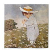 Antique Child Picking - Blume Fliese (Vorderseite)