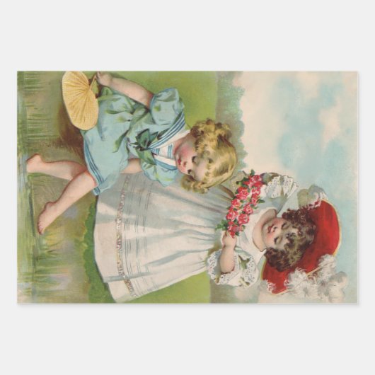 Antique Child Picking - Blume Geschenkpapier Set (Vorderseite 2)