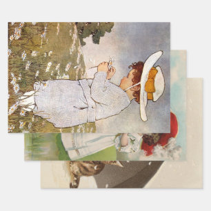 Antique Child Picking - Blume Geschenkpapier Set