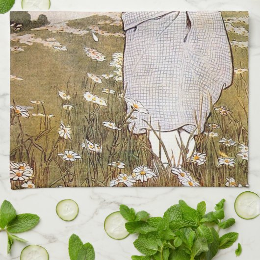 Antique Child Picking - Blume Geschirrtuch (Gefaltet)