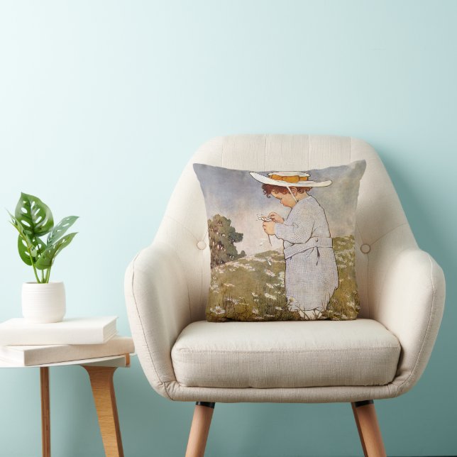 Antique Child Picking - Blume Kissen (Stuhl )