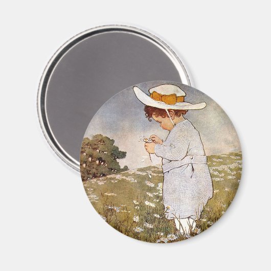 Antique Child Picking - Blume Magnet (Vorderseite/Rückseite)