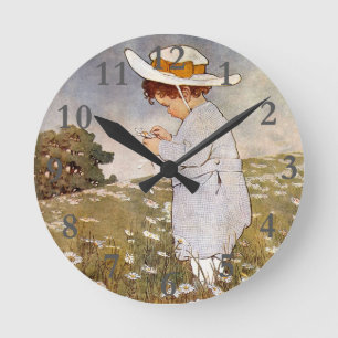 Antique Child Picking - Blume Runde Wanduhr