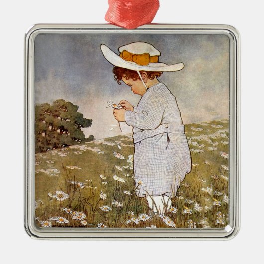 Antique Child Picking - Blume Silbernes Ornament (Vorne)