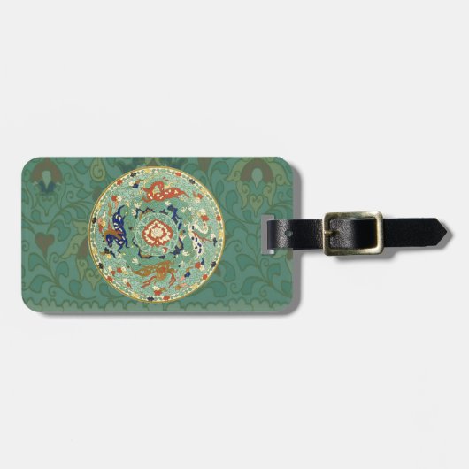 Antique Chinese Circle Blue Green Gepäckanhänger (Vorderseite horizontal)