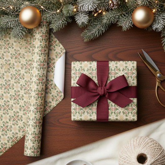 Antique Christmas Holly Vines Vintage Texture Geschenkpapier