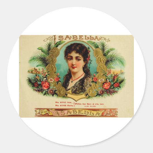 Antique Cigar Box Label Isabella (L11) Runder Aufkleber (Vorderseite)