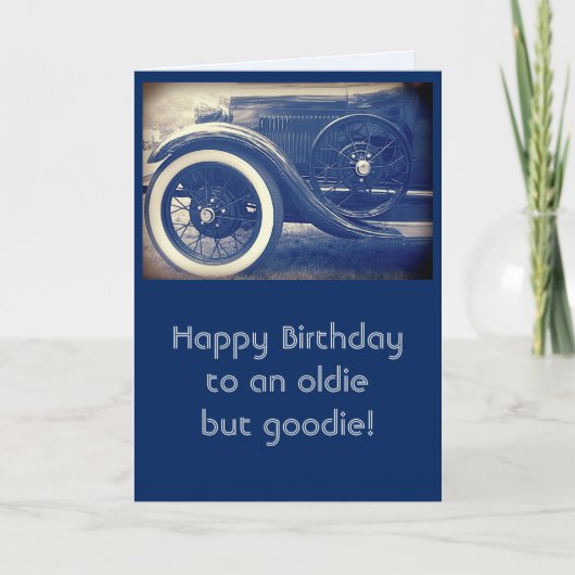 Antique Classic Car Blue Happy Birthday Karte (Vorderseite)