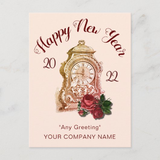 Antique Clock Business Happy New Year Postcard Postkarte (Vorderseite)
