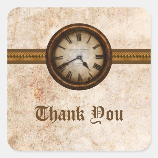 Antique Clock Danke Stickers, Brown Quadratischer Aufkleber (Vorderseite)