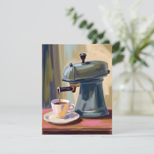 Antique Coffee Machine Latte Watercolor Card (Stehend Vorderseite)