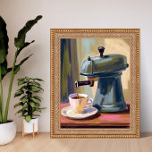 Antique Coffee Machine Latte Watercolor Poster