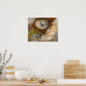 Antique compass on map poster (Küche)