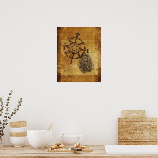 Antique compass rose with fingerprint poster (Küche)