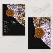 ANTIQUE DAMASK BROWN WAX SIEGEL MONOGRAM lila Visitenkarte (Vorne/Hinten)